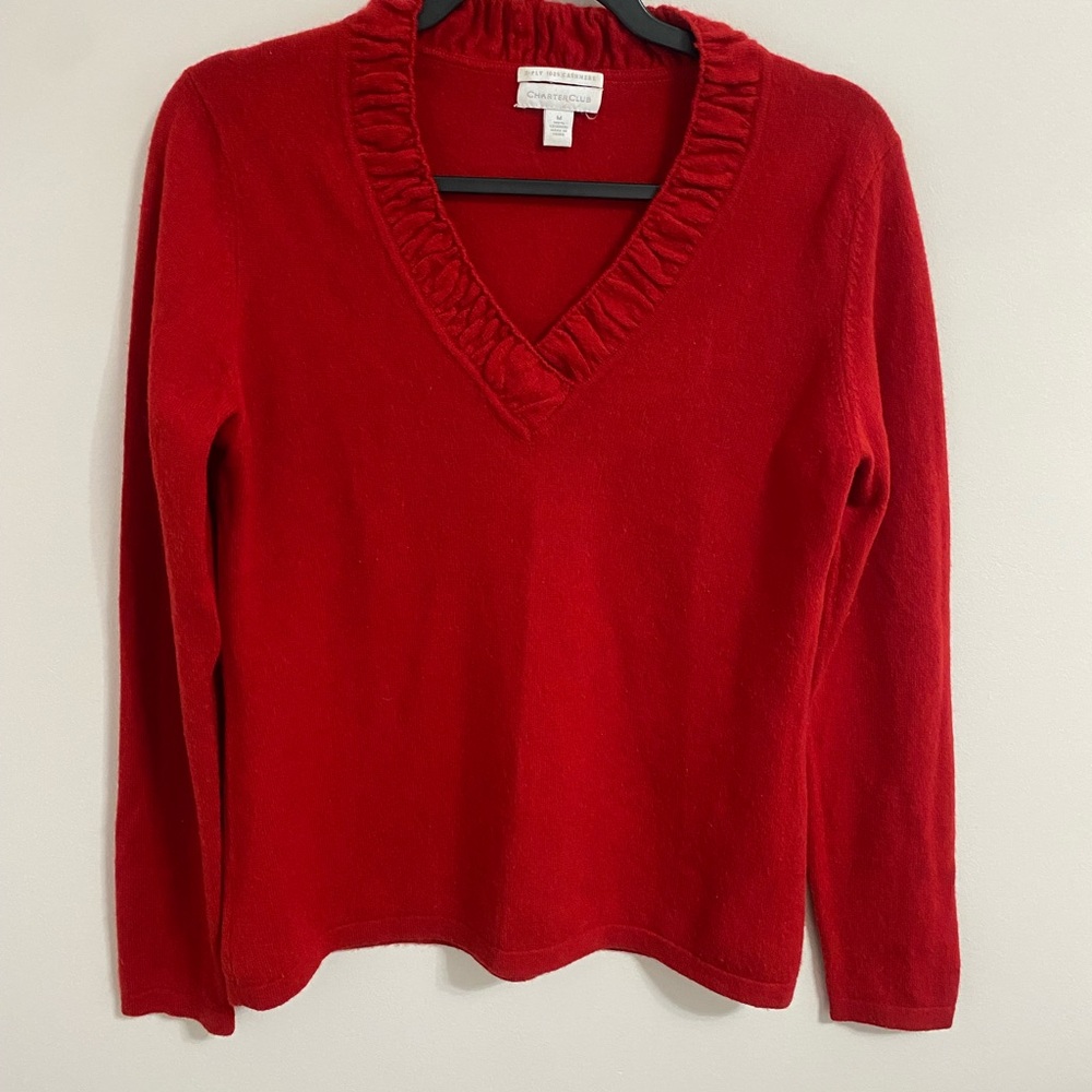 Charter Club 2Ply Cashmere Red V-Neck Sweater